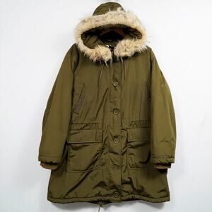 Gap Faux Fur Parka Army Olive Green Utility Coat Women XL
